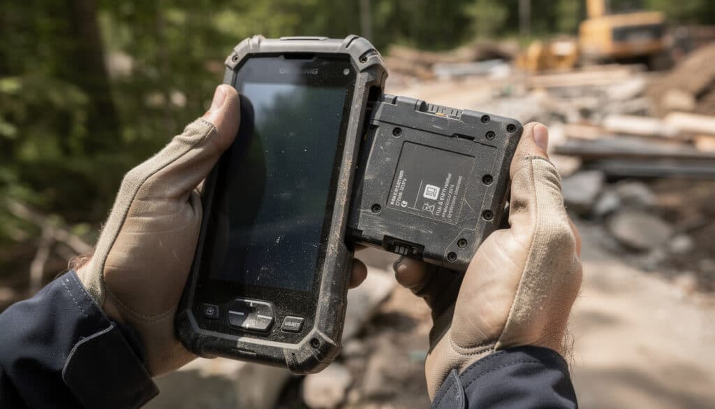 découvrez le pda avec batterie amovible, offrant une utilisation illimitée sur le terrain pour une performance optimale sans interruption.
