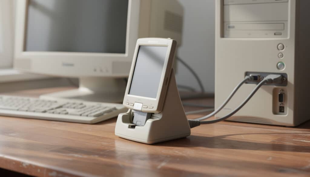 découvrez comment le berceau de recharge du pda garantit une liaison série fiable avec le pc fixe pour un transfert de données efficace et sécurisé.
