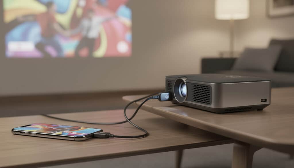 découvrez le mini projecteur dlp, facile à connecter à votre smartphone via hdmi pour une projection claire et pratique où que vous soyez.