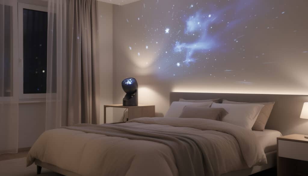 le projecteur d'étoiles led transforme votre chambre en un havre de paix en diffusant une lumière douce et apaisante, idéale pour se détendre et s'endormir sereinement.