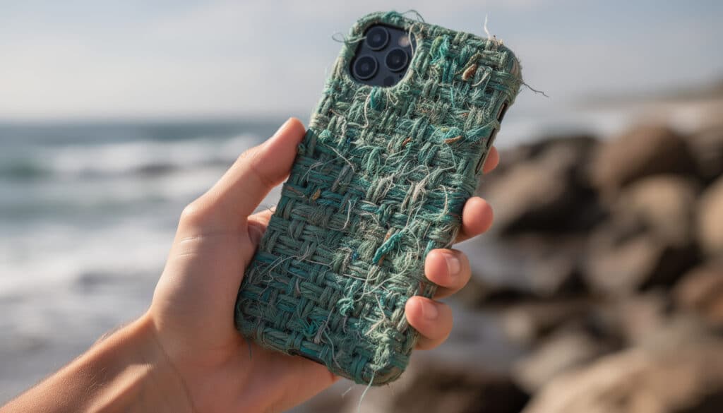 découvrez le smartphone éco-responsable avec coque fabriquée à partir de filets de pêche usagés, alliant innovation et protection de l'environnement.