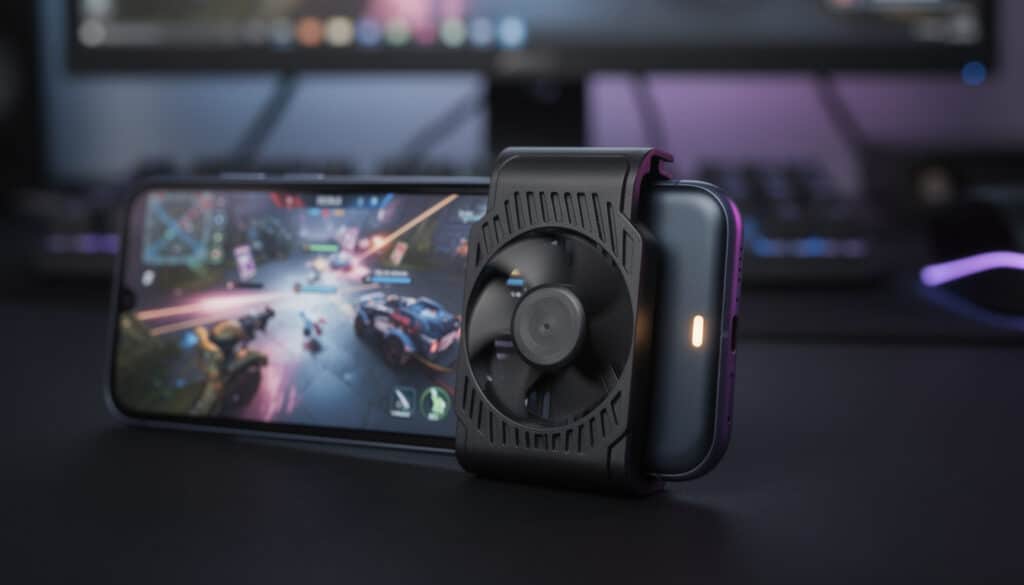 découvrez le ventilateur pour smartphone, l'accessoire idéal pour garder votre mobile au frais pendant vos sessions de gaming intenses.