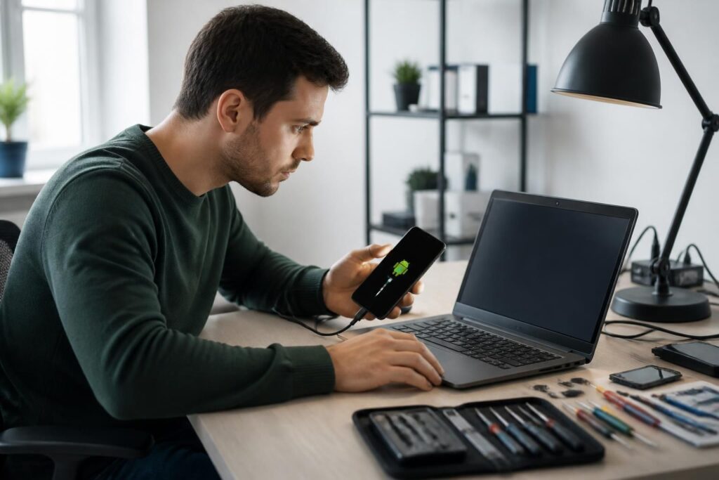 découvrez comment un technicien utilise le mode de récupération pour débloquer un écran de verrouillage android sans réinitialiser l'appareil, préservant ainsi vos données.