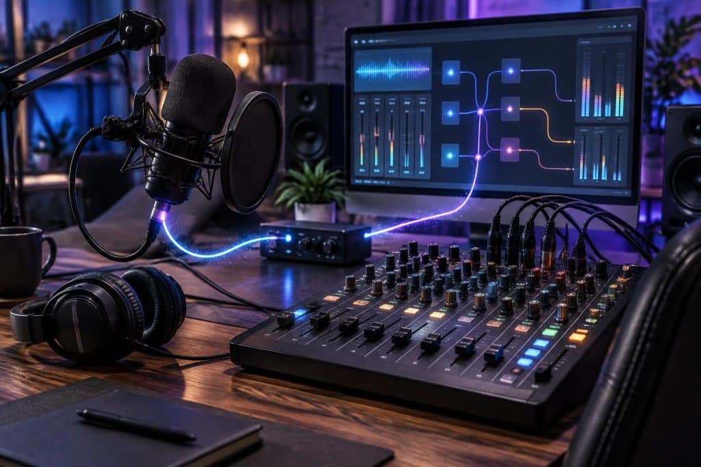 configurez une interface audio virtuelle pour vos podcasts avec voicemeeter sous windows 11 et gérez facilement vos sources audio depuis le mixeur.