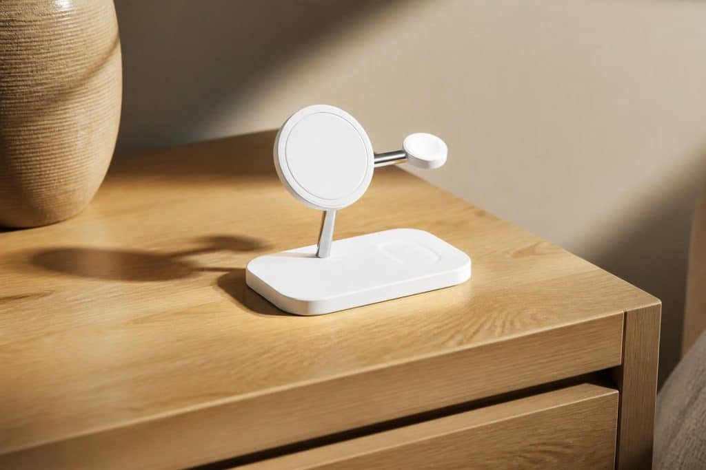 découvrez notre socle de rechargement par induction, une station de charge apple élégante et pratique, idéale pour votre table de nuit.